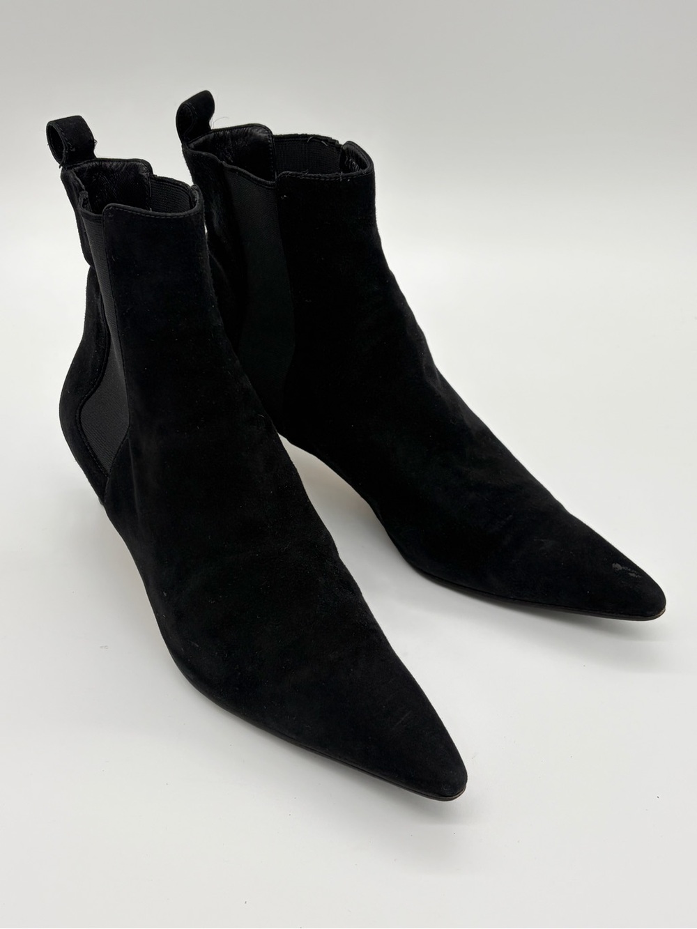 Lambertson Truex Black Suede Pointed Toe Chelsea Booties - EU38.5